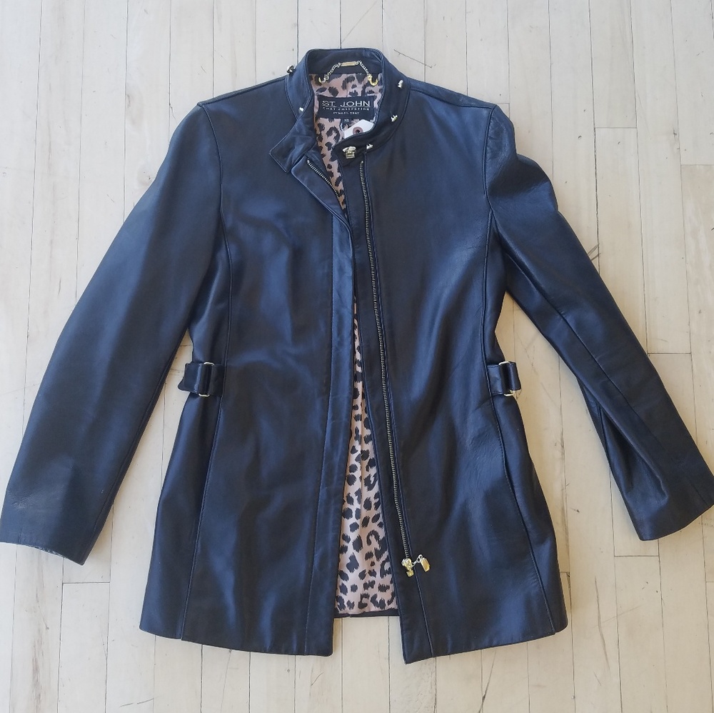 St John Collection black leather jacket